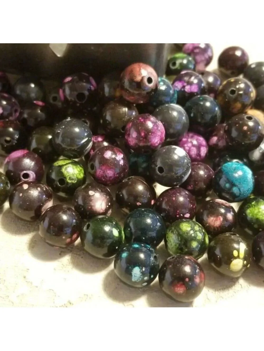 Vintage Black Mixed Bright Color Splash 12mm Round Beads 10 pcs